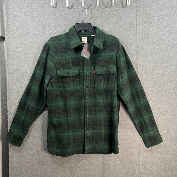Levis Shirt Mens Button Up Green Buffalo Plaid Casual Adult Size S - Picture 1 of 15